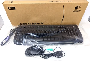 New Logitech Black Deluxe 250 DT PS2 Wired English Keyboard & Mouse 967973-0403 - Picture 1 of 8