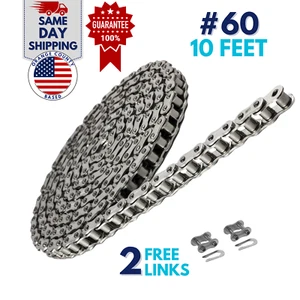 #60 SS Stainless Steel Roller Chain 10 Feet with 2 Connecting Links - Picture 1 of 8