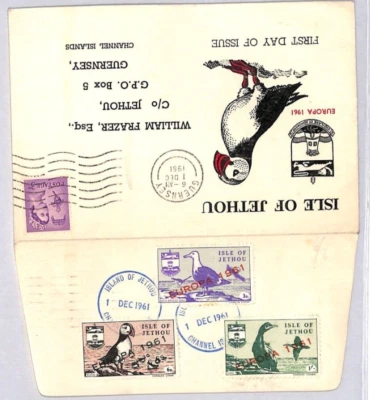 GB Channel Islands Locals JETHOU FDC 1961 Europa Birds Guernsey Cover ZE166 - Image 1 of 4