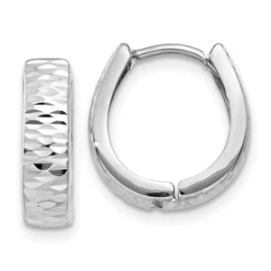 14K Solid White Gold Oval Huggie Mini Small Hoop Earrings - Picture 1 of 5