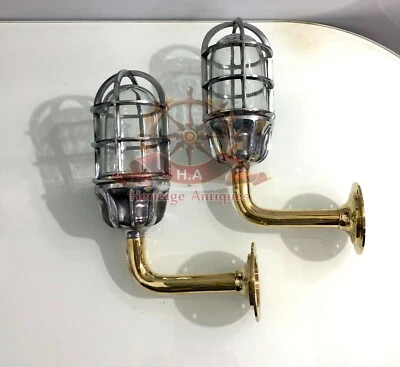 Pair of Industrial Brass & Aluminum Wall Sconce Light Fixtures Vintage Style - Image 1 of 4