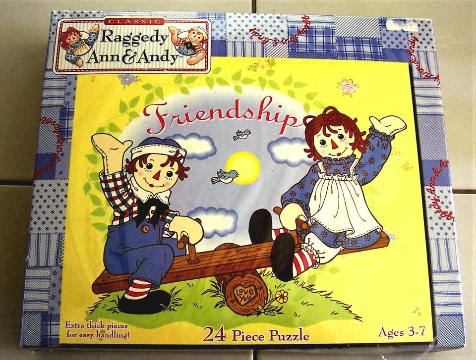  Raggedy Ann & Andy Friendship Puzzle 24 Extra Thick Pcs Ages 3-7 Pressman 2001  - Image 1 of 1