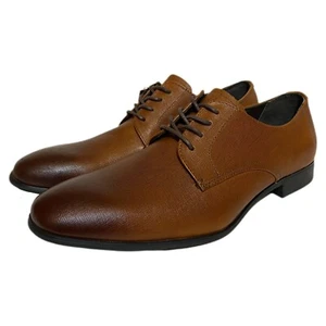 Express Mens Saffiano Brown Leather Oxford Textured Dress Shoes Size 8 New $118 - Picture 1 of 10