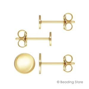 Genuine 14ct Yellow Gold Filled 4mm or 6mm Flat Pad Ear Ring Posts Studs Earring - Picture 1 of 3