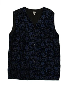 VINTAGE Womens Gilet EU 42 Large Black Floral Acetate BH02 - Picture 1 of 3