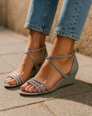 Badgley Mischka Metallic Sandals 7.5 American Glamour Silver Glitter Shoes - Image 1 of 4