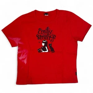 Vintage Emily Strange Faded Red T-Shirt Women’s Size 2X Baby Tee Goth Cats Y2K - Picture 1 of 8