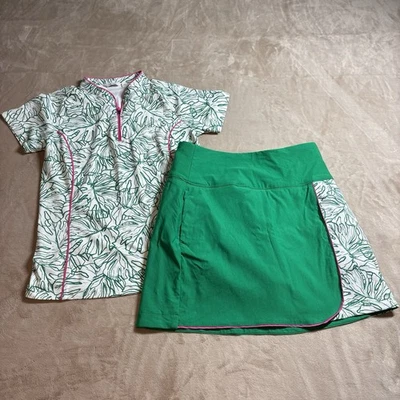 Lady Hagen Golf Leaf Print Zip Polo Top & Green Skort Active Set Women’s XS S - Image 1 of 4