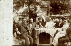 A Group of People at the Table -Real Photo RPPC Vintage Postcard, Austro Hungary - Picture 1 of 2