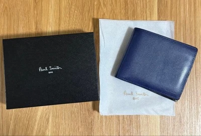Cartera Paul Smith Cuero Doble Pliegue Azul Negro Raya Rara Descontinuada Modelo #0746 Foto 1 de 3