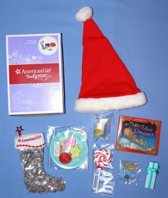 American Girl CHRISTMAS EVE SET New Stocking, Cookies, Present, Sucker,Santa Hat - Image 1 of 4