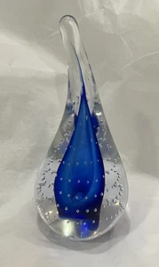 Art Glass Paperweight by Adam Jablonski Teardrop Shape in Clear & Blue 5.25" EUC - Picture 1 of 4