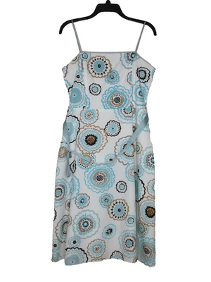 Vestido midi blanco/verde azulado con correa de espagueti entallado y acampanado de Dress Barn para mujer 10P B80 Foto 1 de 4