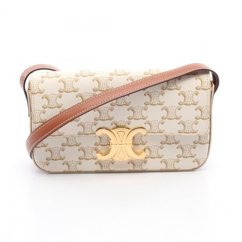 Borsa a tracolla Celine Claude Triomphe PVC tela pelle bianca e marrone usata