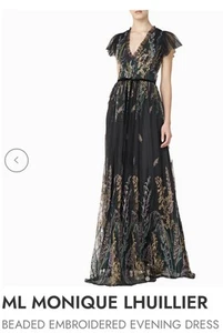 ML Monique Lhuillier Womens Black Beaded Embroidered Evening Dress Size 4 - Picture 1 of 5