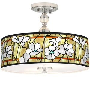 Magnolia Mosaic Giclee 16" Wide Semi-Flush Ceiling Light - Picture 1 of 4