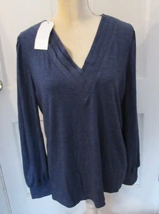 Top ALIMASHA Azul Manga Larga Plisado Frontal Cuello en V Talla L - Imagen 1 de 4