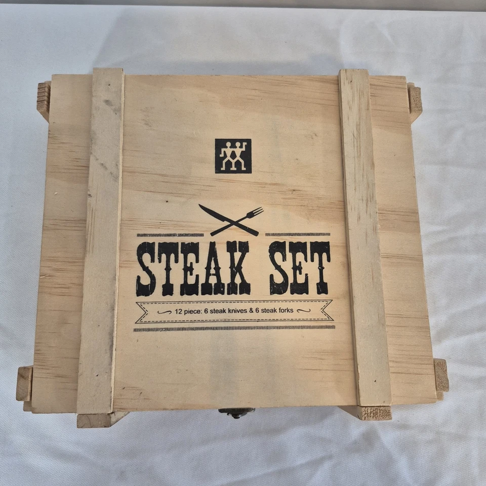 Juego de cuchillos para carne de acero inoxidable para cena de carne de 12 piezas en caja de presentación de madera NUEVO Foto 1 de 4