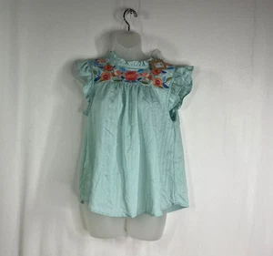 NWT Blu Pepper Women's Seafoam Floral Embroidered Top - Size S - Picture 1 of 4