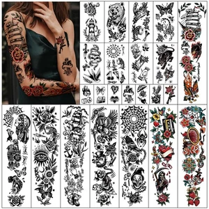 Temporary Tattoos Adult Full Arm Sleeve Traditional Old School Fake Tattoos, ... - Picture 1 of 6
