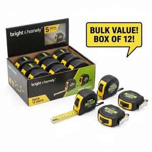 Schachtel mit 12 einziehbaren Maßbändern 5 m x 18 mm mit Schloss Knopf Gürtelhaken transparent - Bild 1 von 7