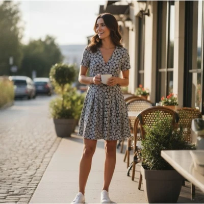 Michael Kors Womens Black Leaf Print Short Sleeve Fit Flare Dress Size 8 NWT - Image 1 of 4