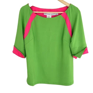 Gretchen Scott Top Gr. Medium hellgrün rosa Bündchenärmel Tropical Coastal - Bild 1 von 8