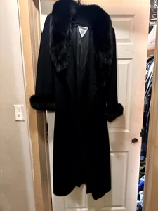 Vintage Marvin Richards Mantel Damen 16 schwarz Lammwolle Kunstfellbesatz vorne offen - Bild 1 von 7