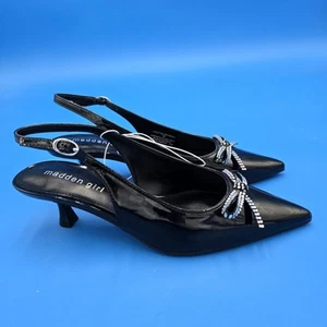 MADDEN GIRL WOMEN'S VIOLETTEE BLACK PATTENT SLINGBACKS Rhinestone Bow 7M NWOB - Picture 1 of 8