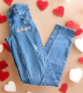 Girl's Justice Light Wash Jeans Sz 10 Slim #Happy LOL Stretch Denim Bottoms - Picture 1 of 6