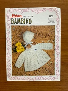 Robin vintage knitting pattern 2832 baby matinee coat & bonnet 17-19” - Picture 1 of 1