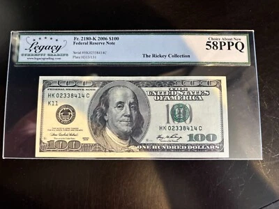 DBR 2006 $100 FRN Dallas Fr. 2180-K Legacy 58 PPQ Serial HK02338414C - Image 1 of 2