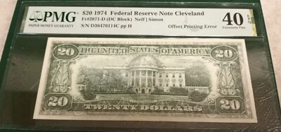 1974 $20 FRN With Offset Printing of Front to Back - PMG40 Extr. Fine - Image 1 of 4