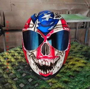 Puerto Rico flag skull full face Motorcycle Helmet - Picture 1 of 12
