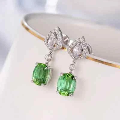 Tourmaline Dangle Earring Silver White Gold Filled Apple Green Tourmaline Earing - Image 1 of 4