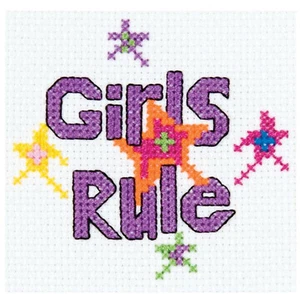 Counted Cross Stitch Kit ~ My 1st Stitch Girls Rule w/Frame #45445 - Picture 1 of 3