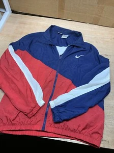 Vintage 1990s White Tag Nike Full Zip Lined Windbreaker Red White Blue USA Sz Lg - Picture 1 of 7