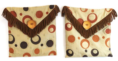 2 Fundas de Almohada MCM Círculos Geométricos Marrón Tostado Naranja Flecos Tela Brillante BOHO Foto 1 de 4