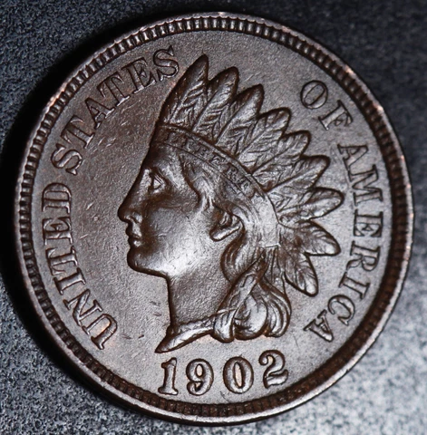 1902 INDIAN HEAD CENT - With LIBERTY & Near 4 DIAMONDS - AU UNC Cover