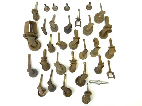 Antique & Vintage Mixed Lot Wood Metal Casters Furniture Wheels Hardware Parts Cover