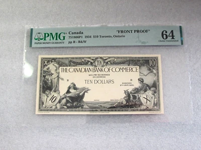 Canada Canadian Bank of Commerce $10 Dollars 1934 Face Proof  Choice Unc 64 - Image 1 of 4