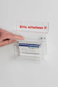 NEU !! Wetterfeste Visitenkarten Box Halter mit Schriftzug " BITTE MITNEHMEN" - Bild 1 von 2