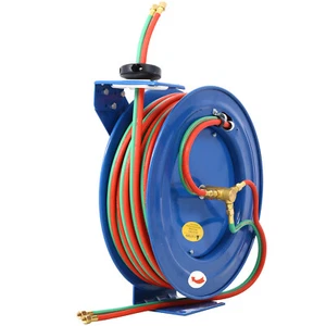 Welding Hose Reel Retractable 1/4 x 100 Foot Twin Oxygen Acetylene Rubber Hoses - Picture 1 of 15