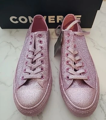 Tênis Converse CTAS boi rosa glitter NOVO tênis baixo metálico masculino 10, feminino 12 - Imagem 1 de 4