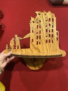 Wood Carved Firefighter / Fireman Theme Carved Wood Vtg Wall Shelf - Picture 1 of 13