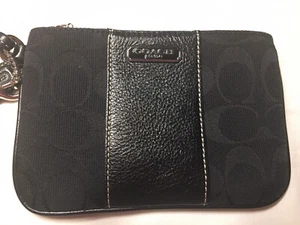 Coach Black Signature Canvas Leather Zip Top Wristlet - Picture 1 of 2