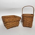 Lot of 2 Vintage Longaberger Baskets 1990 and 1996 Signed Decor Maple Wood
