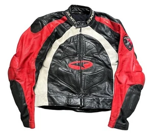 AXO Black, Red & White Leather Biker Jacket with Shoulder & Elbow Armour GB42 - Picture 1 of 15