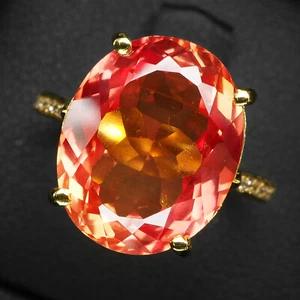 Orange Padparadscha Sapphire 11.03Ct 925 Sterling Silver 24K Gold Plated Rings - Picture 1 of 8
