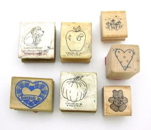 LOT of 7 RUBBER STAMPS DOTS D.O.T.S. Dakin 1989 - 1993 Teddy Bear, Hearts - Picture 1 of 12